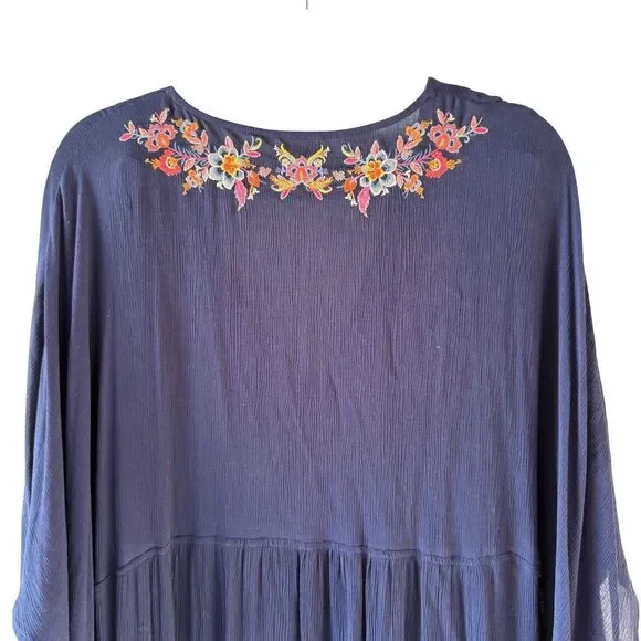 Johnny Was Golda Maxi Kaftan Large Navy Blue Swim Dress Cover Up Boho Floral - Picture 4 of 10